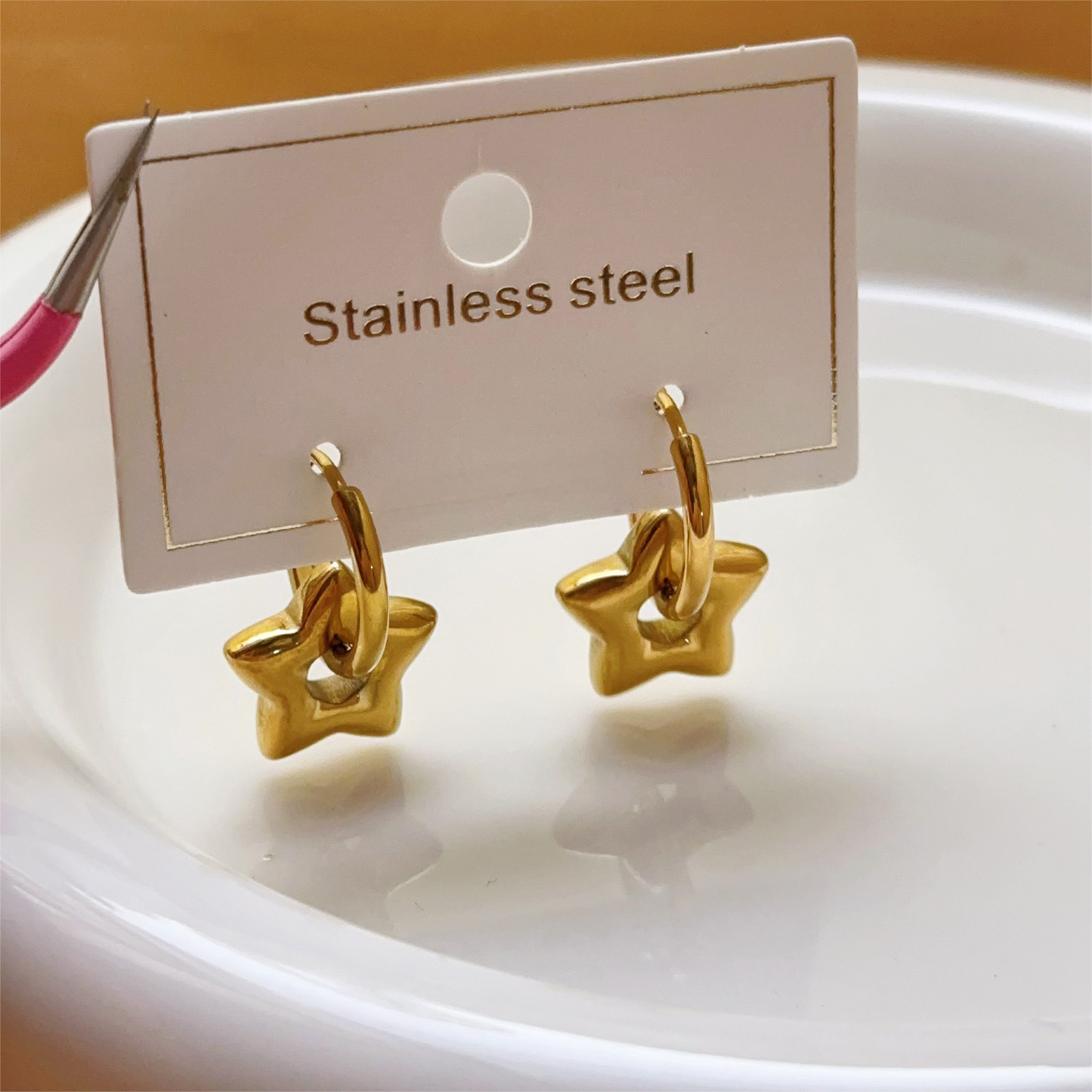 Minimal Star Hoop Earrings - 18k Gold Plated