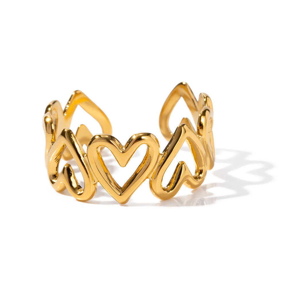Hollow Hearts Adjustable Ring - 18K Gold Plated