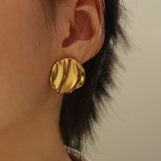 Textured Round Stud Earrings - 18k Gold Plated