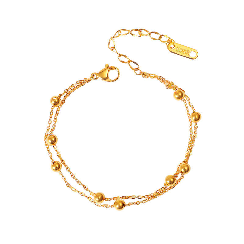 Double Chain Beads Anklet - 18k Gold Plated