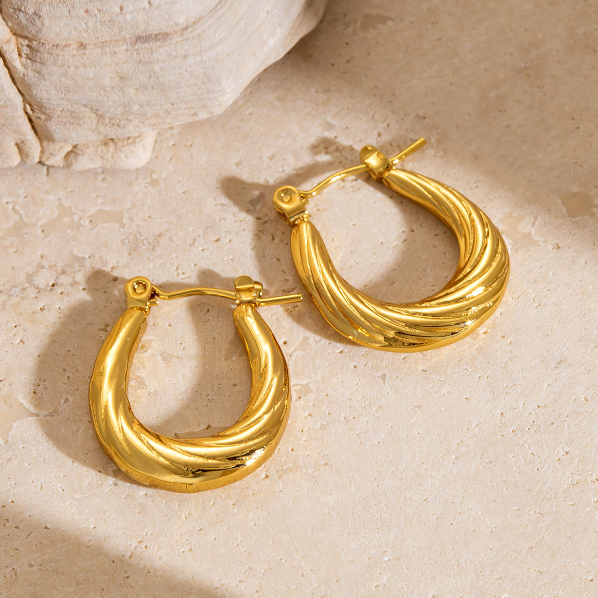 Textured Irregular Hoop Earrings - 18k Gold Plated