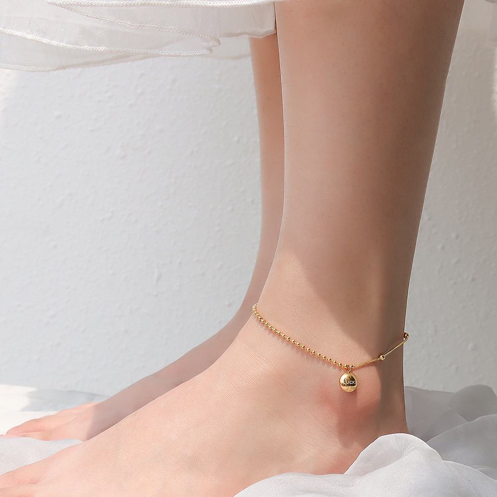 Wrapped Rice Beads Lucky Charm Small Gold Bean Anklet - 18k Gold Plated