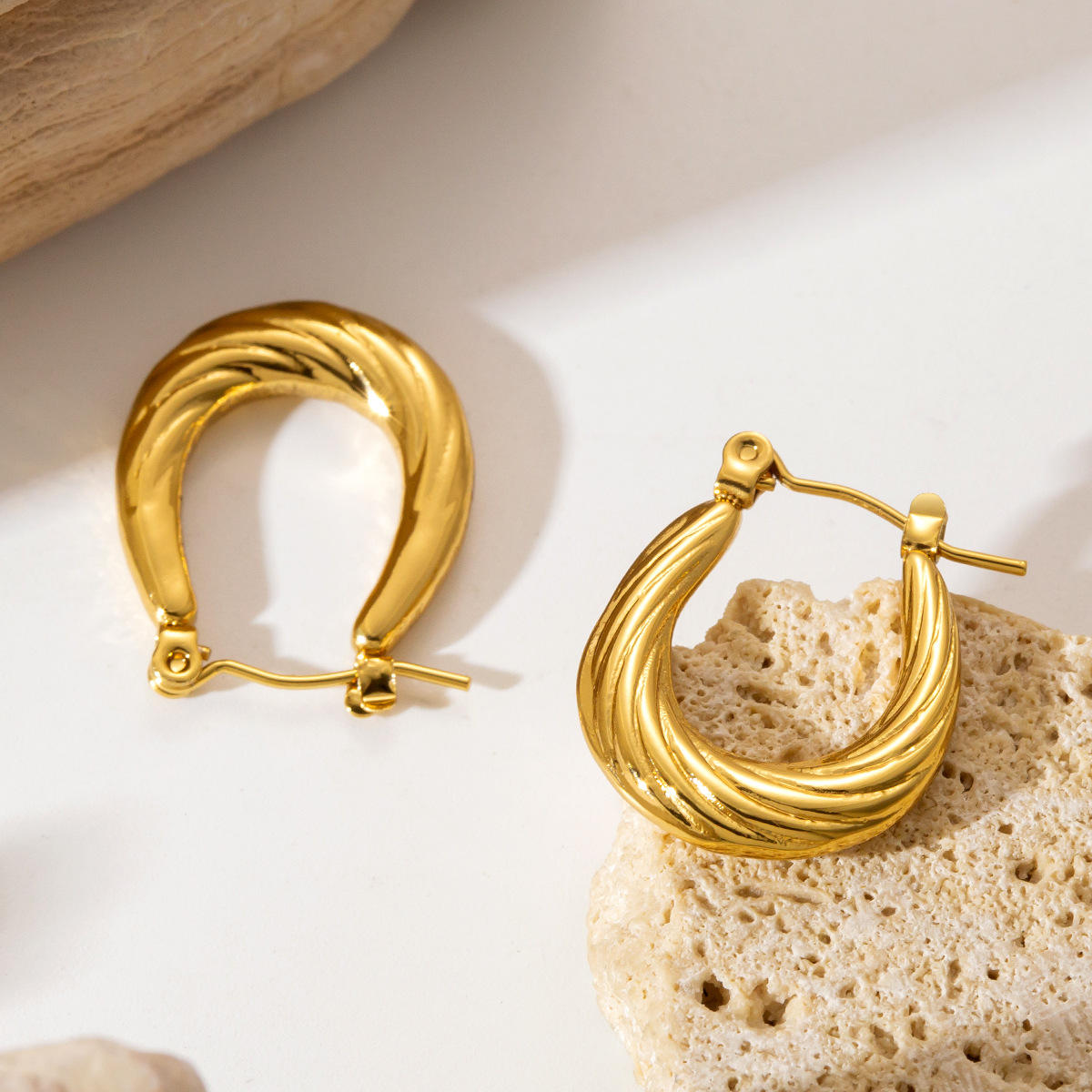 Textured Irregular Hoop Earrings - 18k Gold Plated