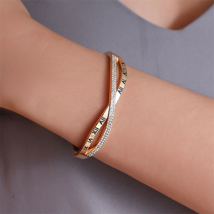 Roman Numeral Crossover Bangle Bracelet