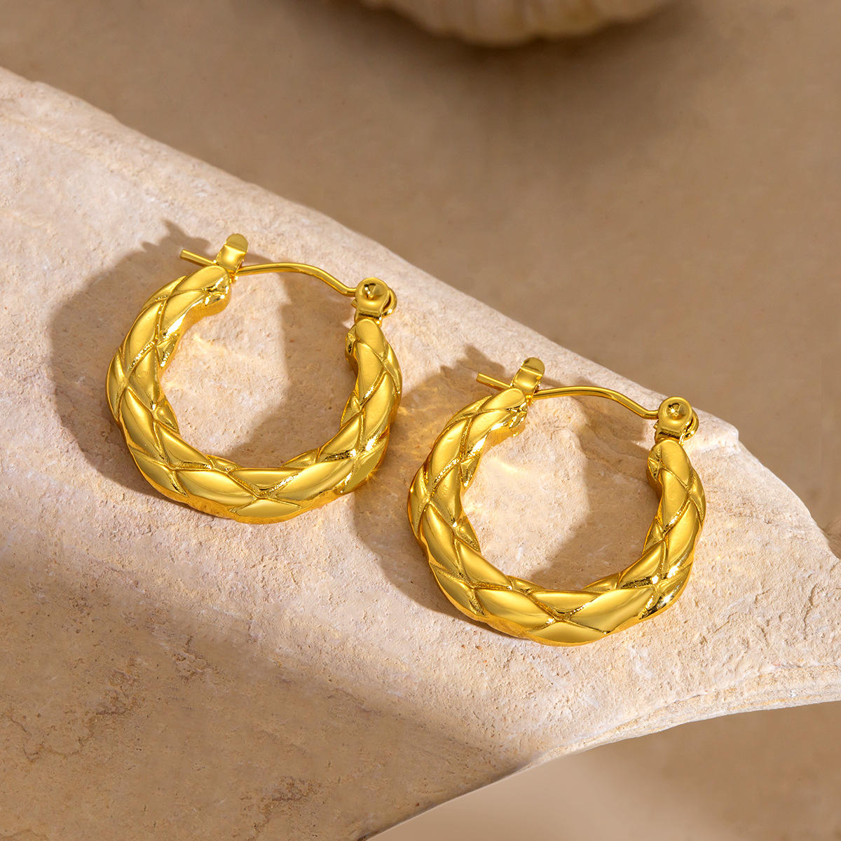 Braided Circle Hoop Earrings - 18k Gold Plated