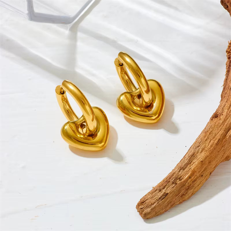 Minimal Heart Hoops Earrings - 18k Gold Plated