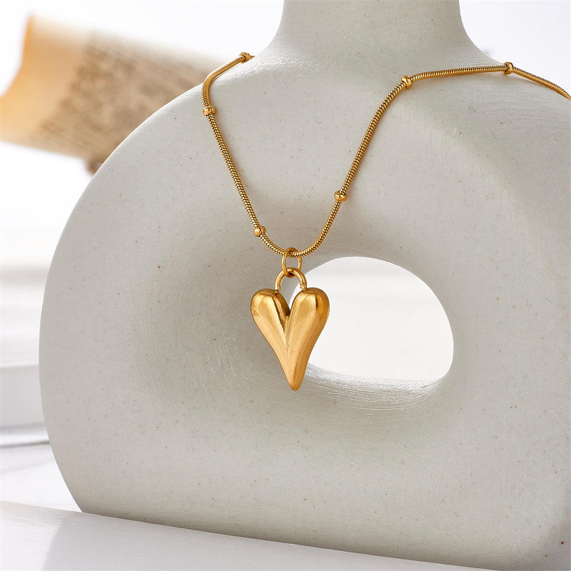 Puffy Heart Pendant Necklace - 18K Gold Plated