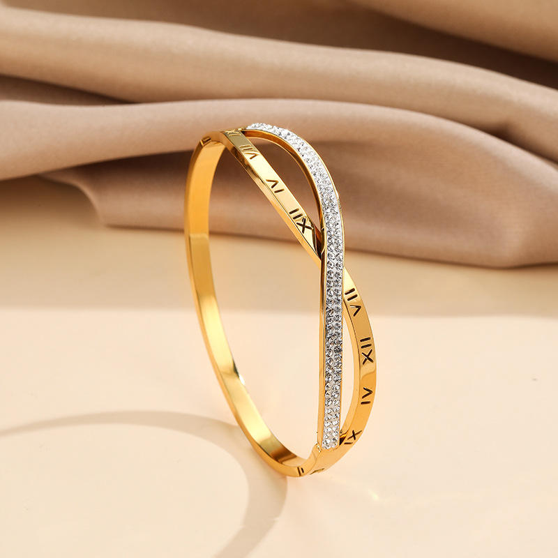 Roman Numeral Crossover Bangle Bracelet