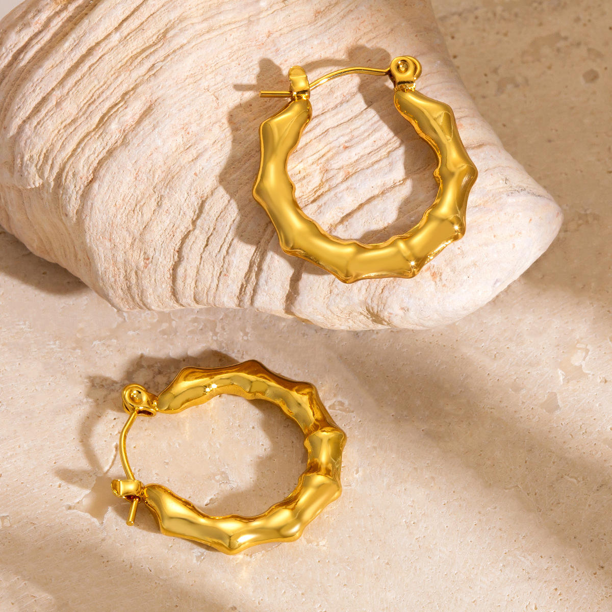 Hollow Hoop Earrings - 18k Gold Plated