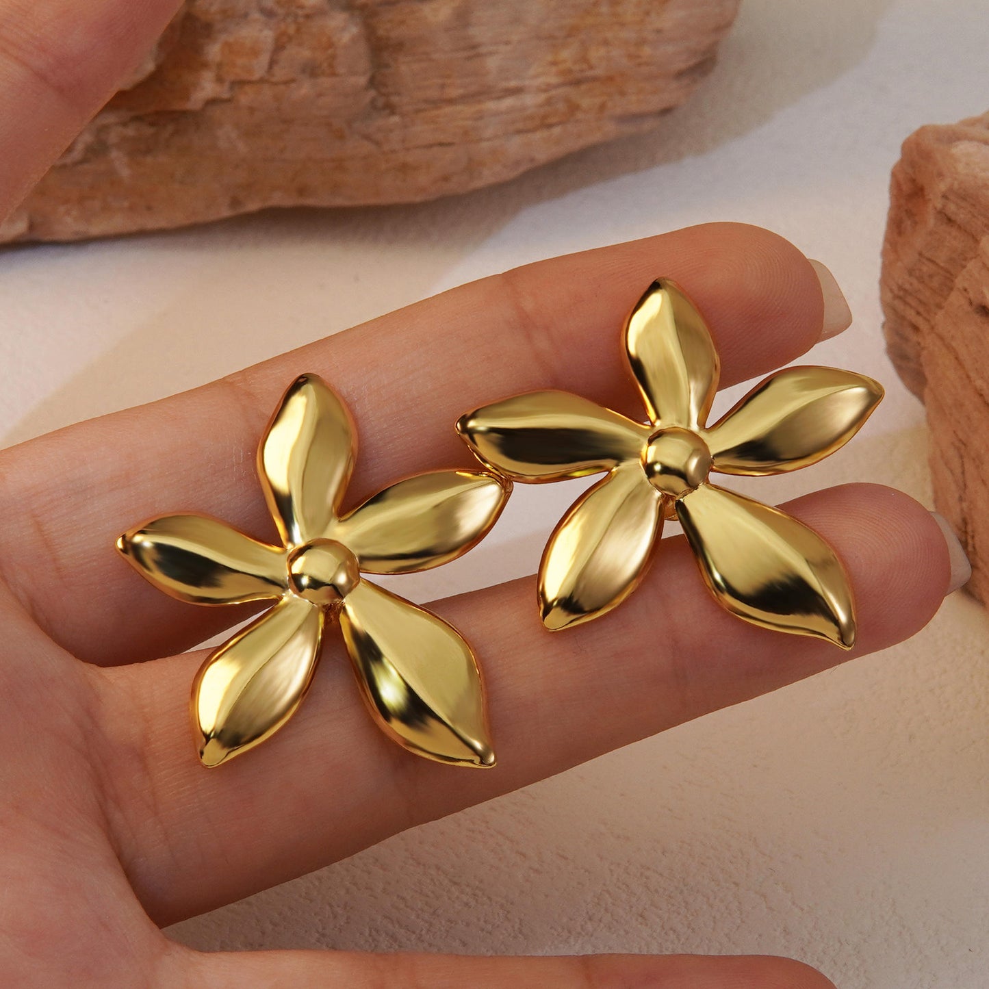 Chunky Flower Stud Earrings - 18k gold Plated