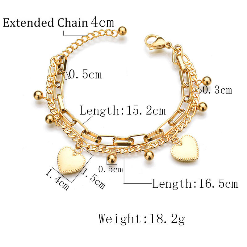 Double Heart Charm Layered Bracelet