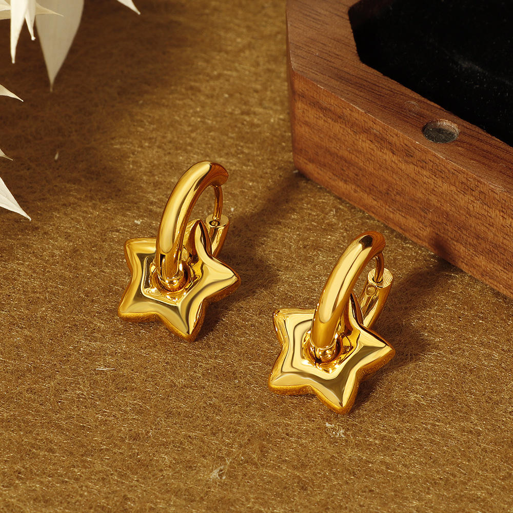 Minimal Star Hoop Earrings - 18k Gold Plated