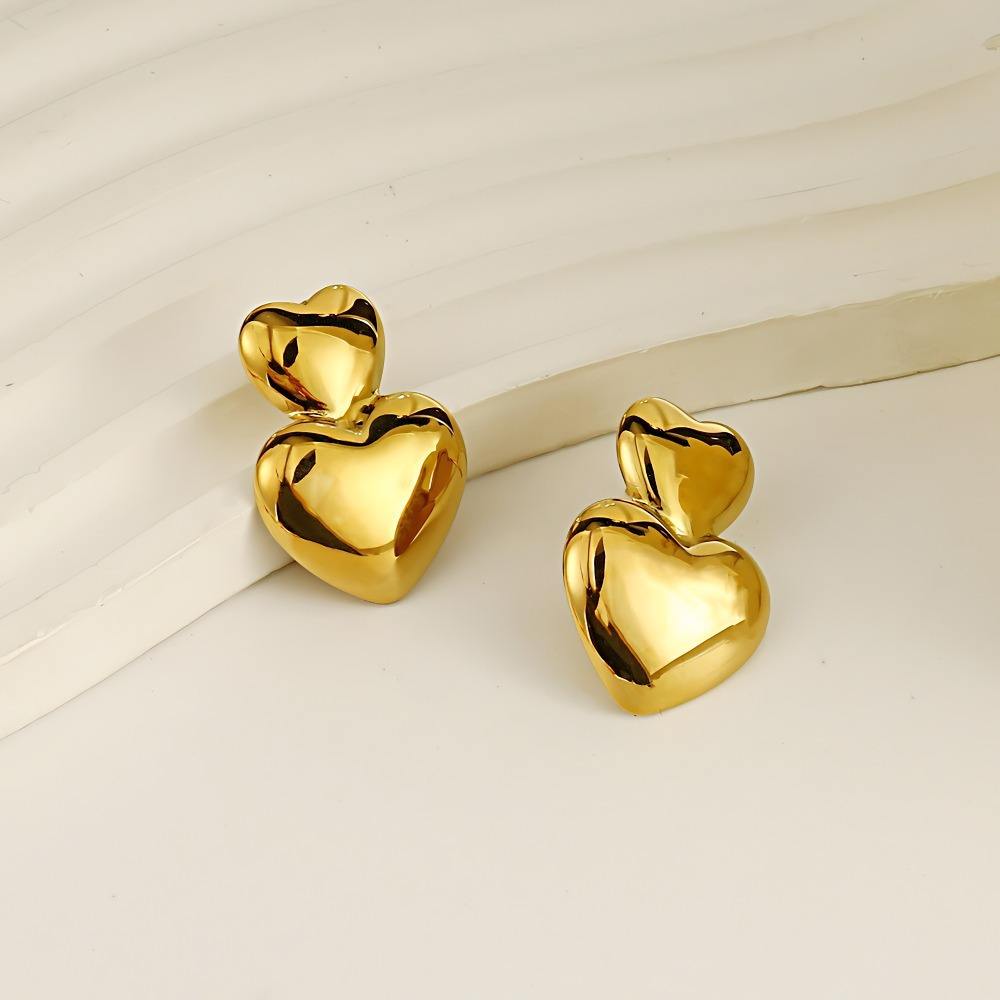 Double Heart Stud Earrings