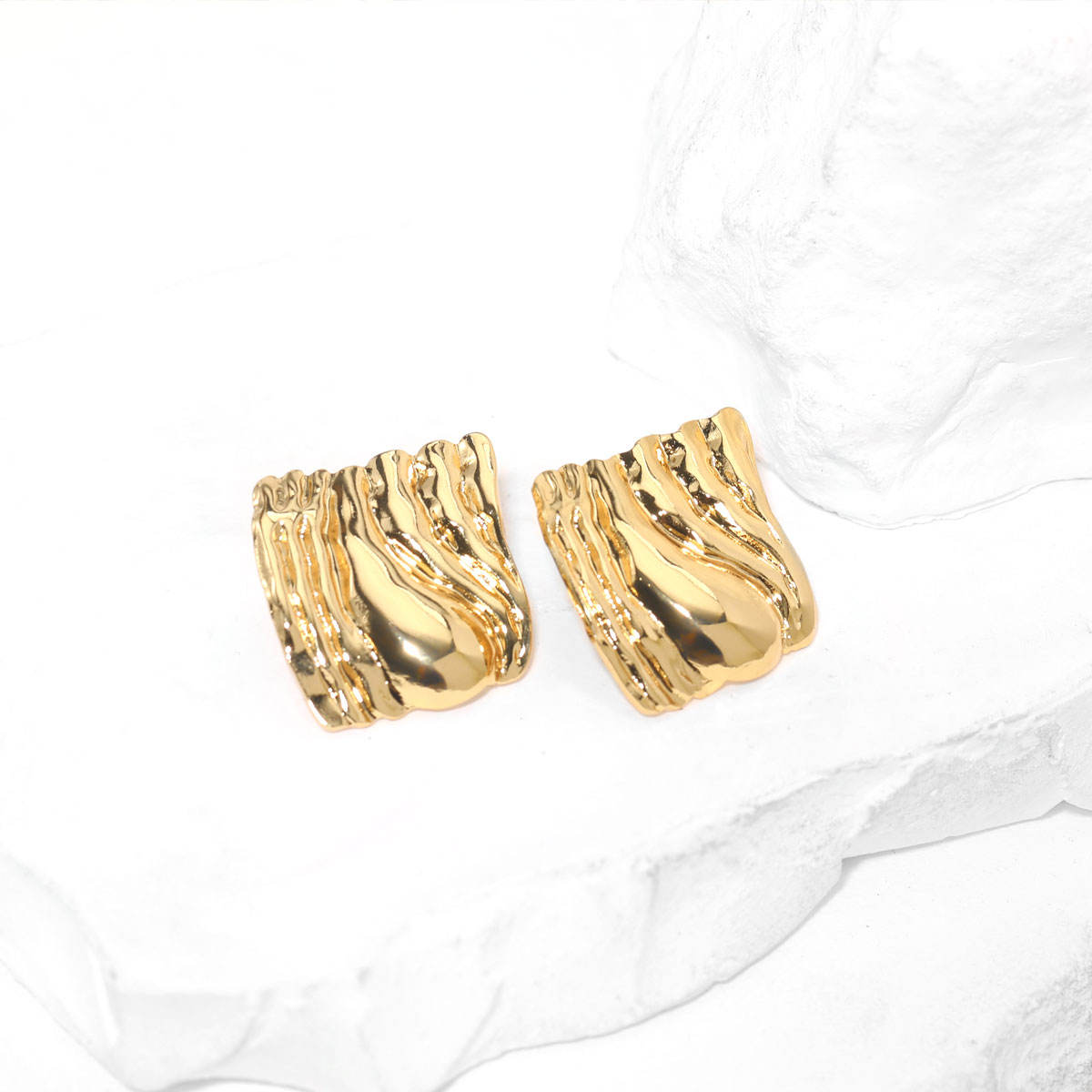 Wave Textured Stud Earrings - 18k Gold Plated