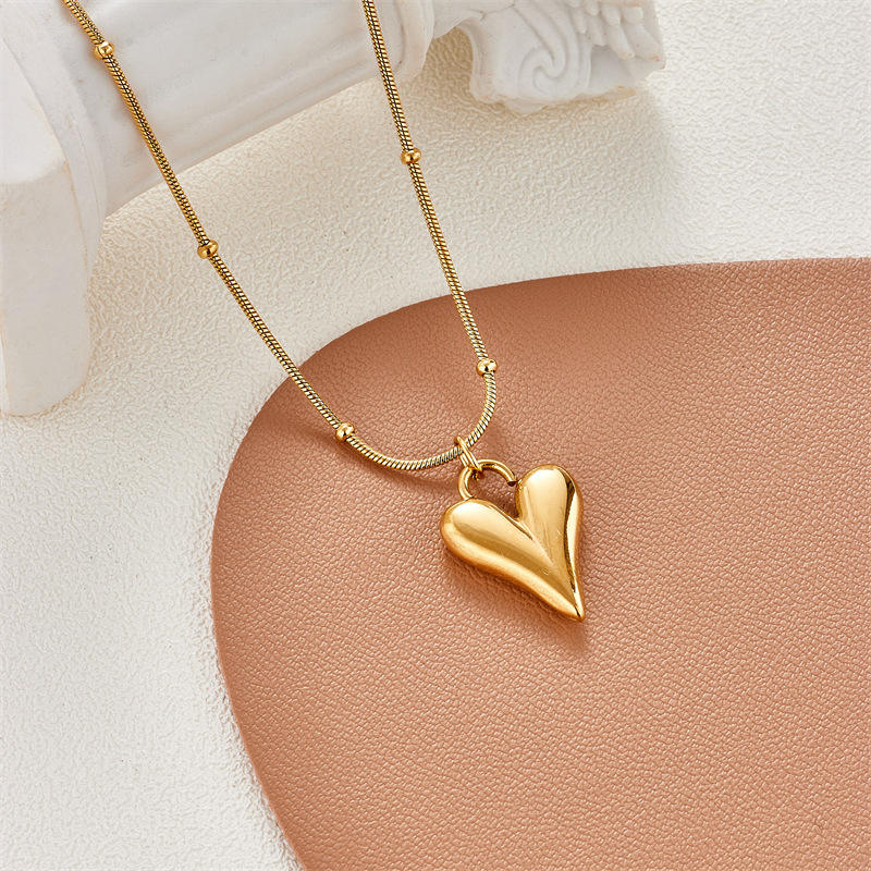 Puffy Heart Pendant Necklace - 18K Gold Plated