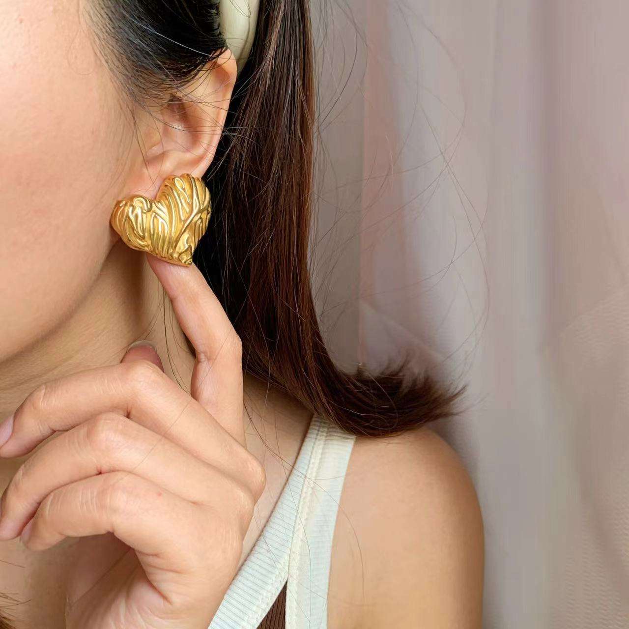 Textured Puffy Heart Stud Earrings