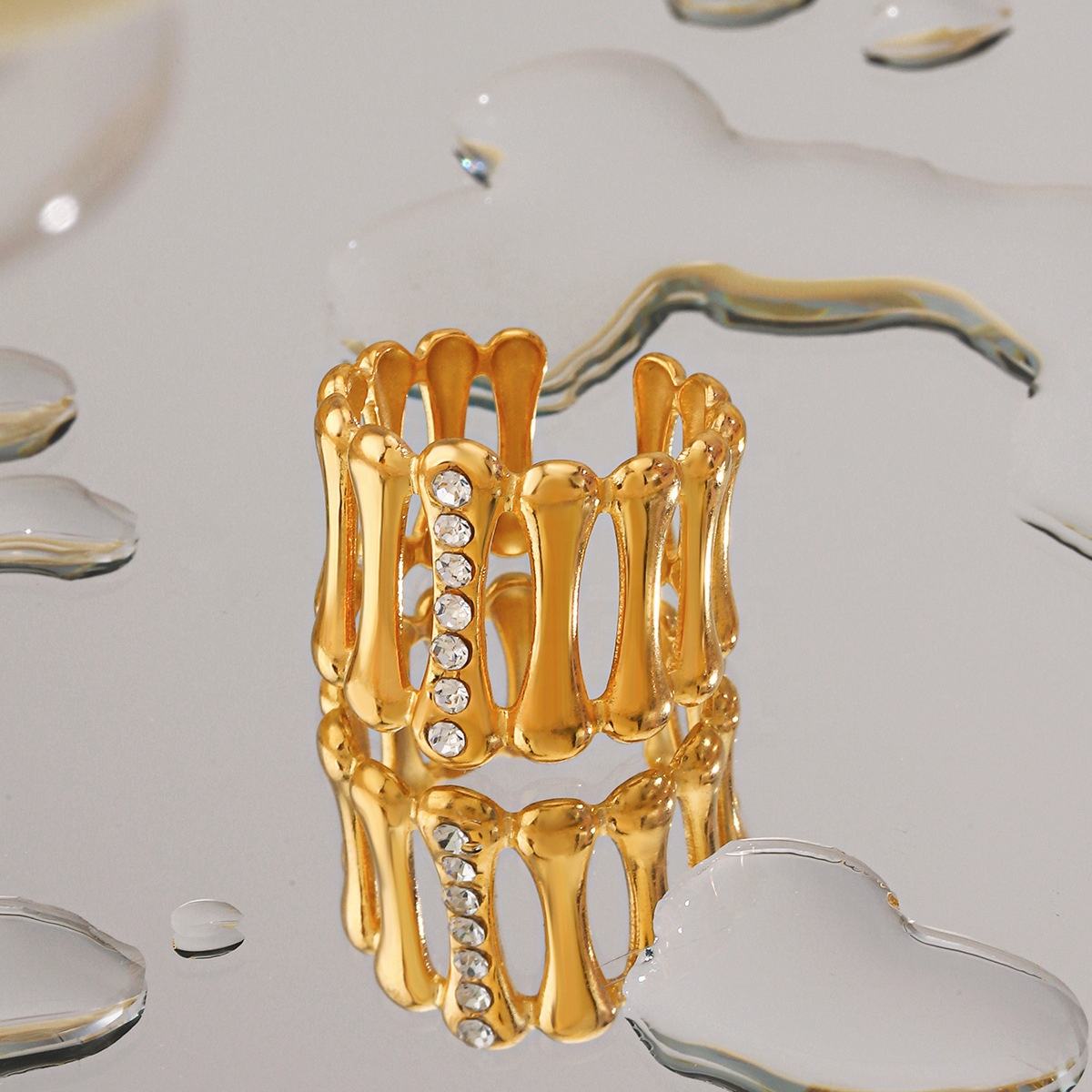 Embellished Open Band Ring – 18K Gold Plated