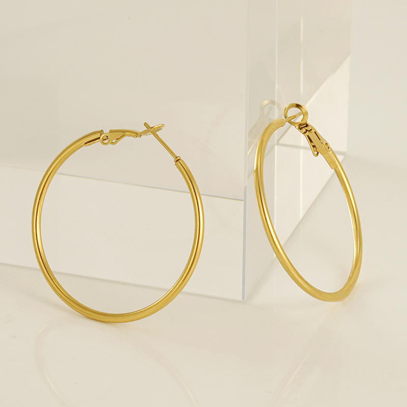 Classic Round Hoop Earrings 5cm - 18k Gold Plated
