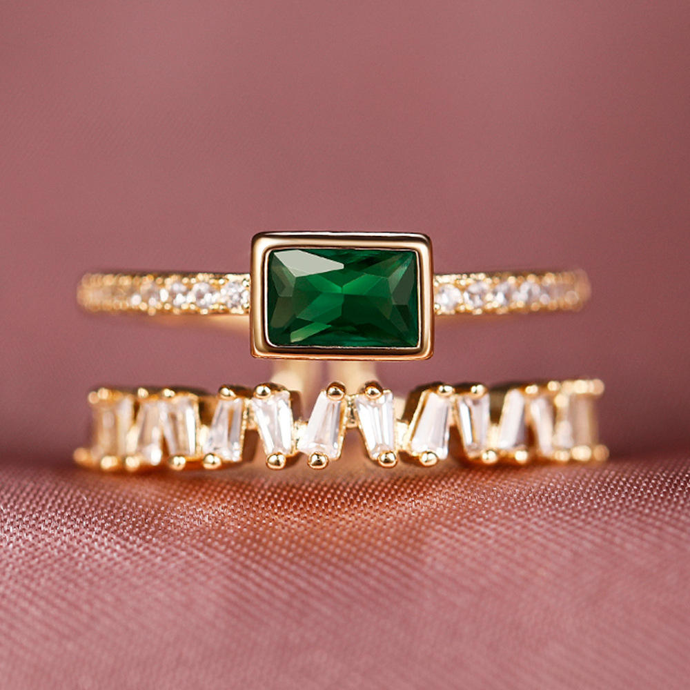 Emerald Green Baguette Stone Band Ring
