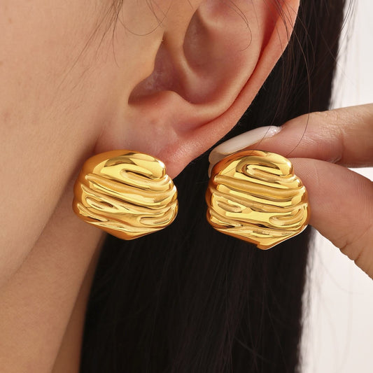 Geometric Hammered Stud Earring - 18K Gold Plated