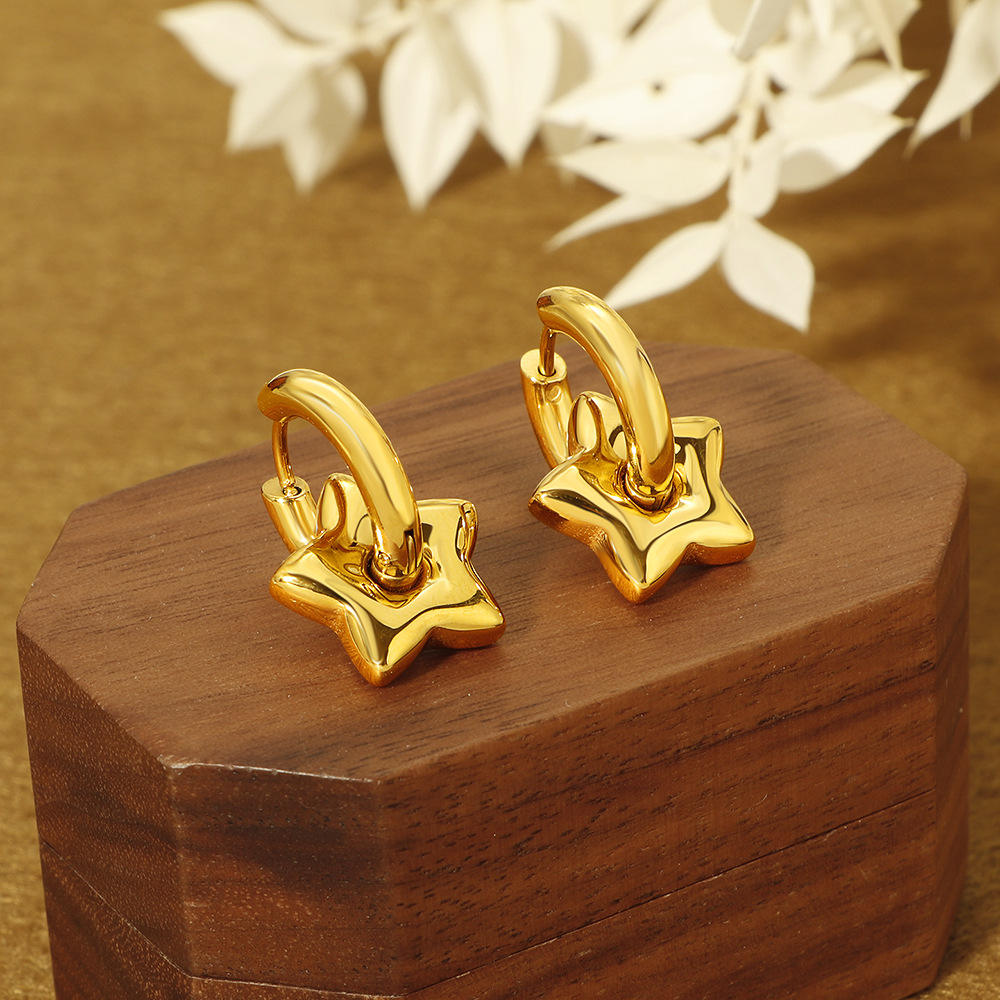 Minimal Star Hoop Earrings - 18k Gold Plated