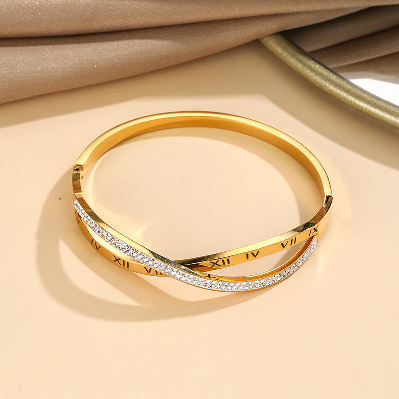 Roman Numeral Crossover Bangle Bracelet
