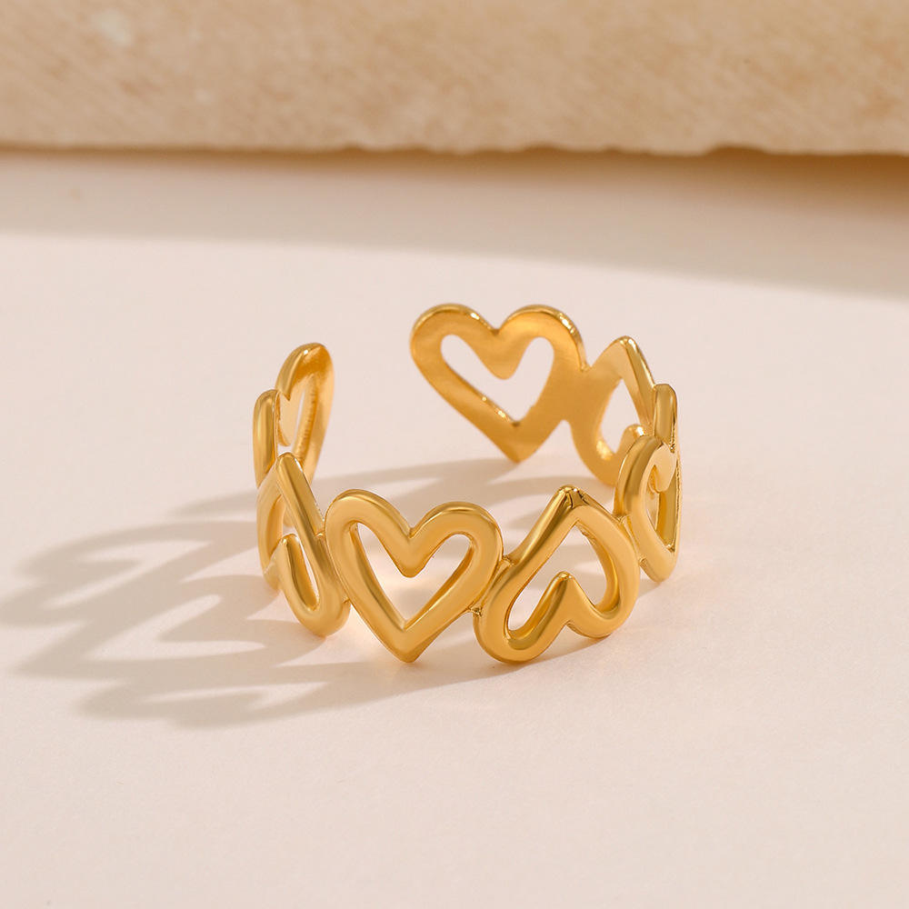 Hollow Hearts Adjustable Ring - 18K Gold Plated