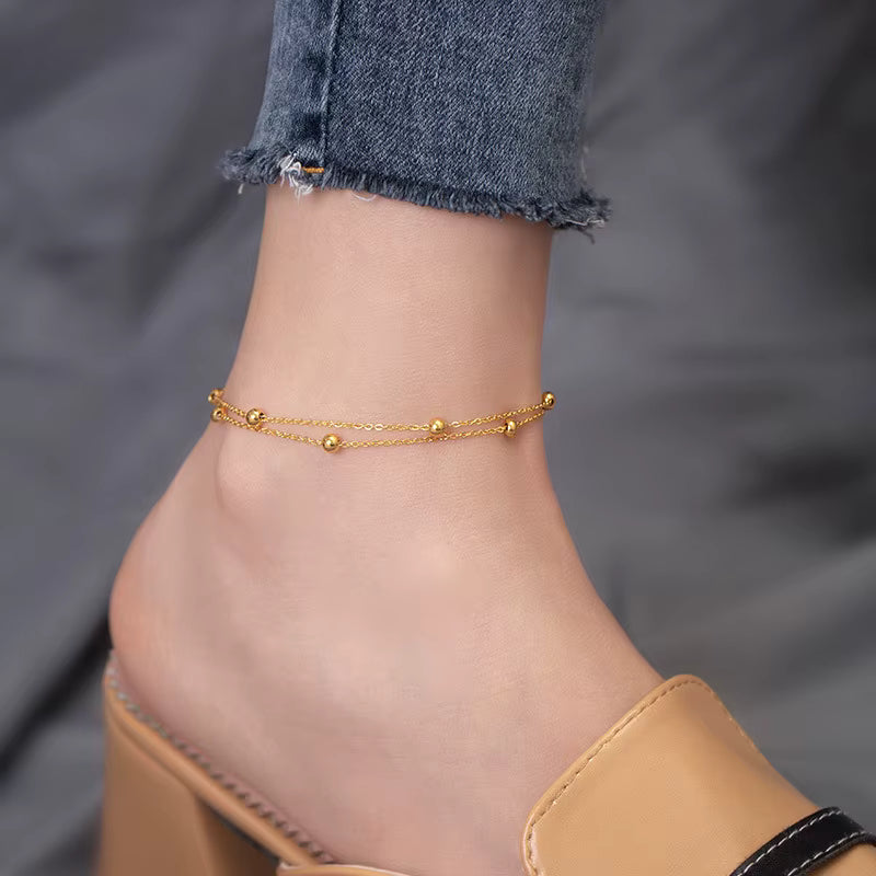 Double Chain Beads Anklet - 18k Gold Plated