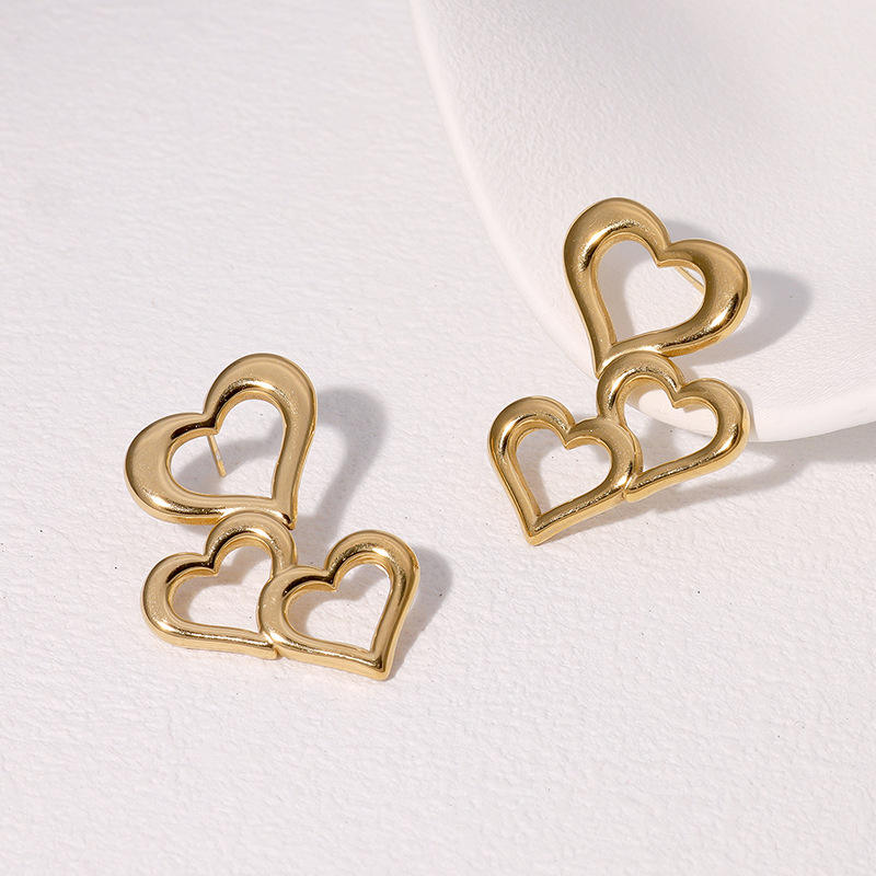 Triple Hearts Earrings - 18k Gold Plated