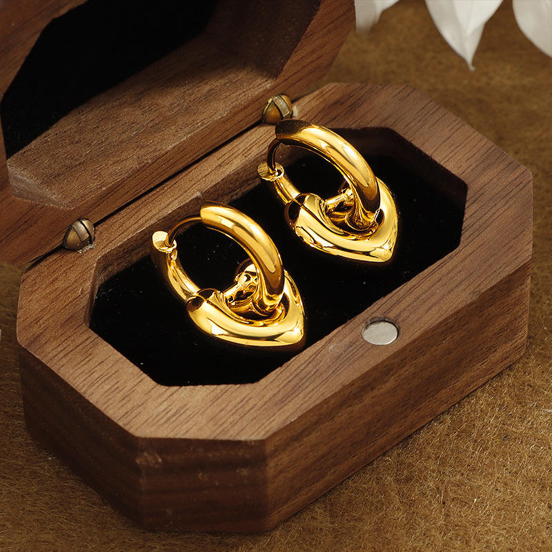 Minimal Heart Hoops Earrings - 18k Gold Plated