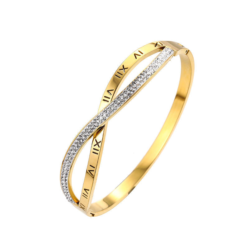 Roman Numeral Crossover Bangle Bracelet