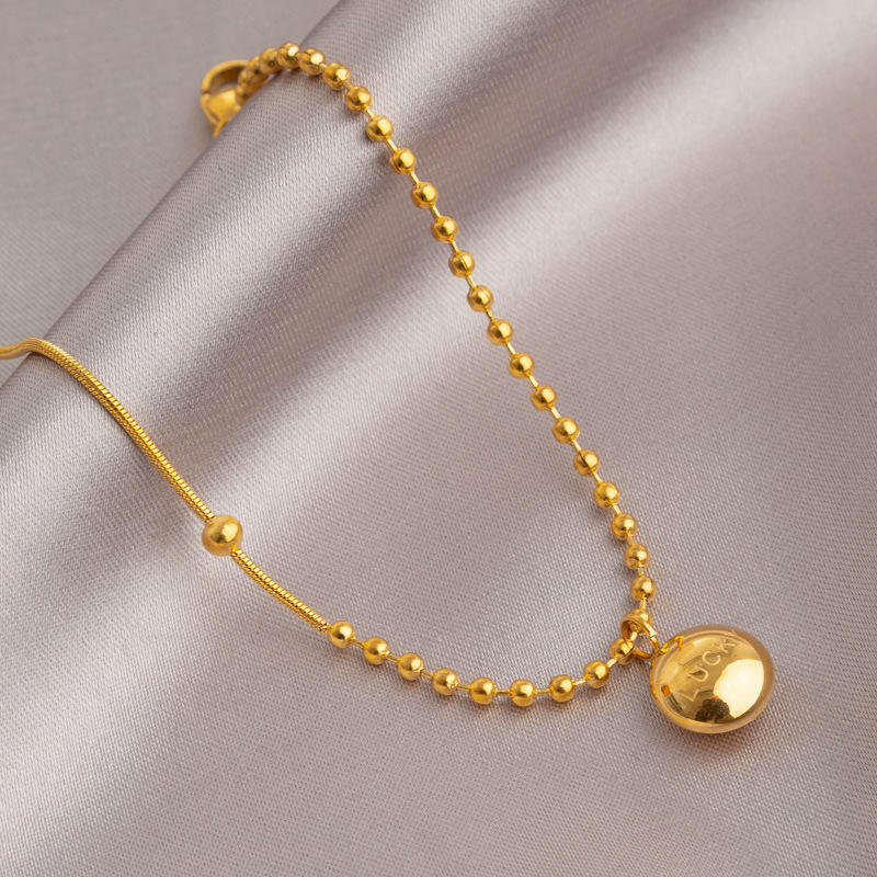 Wrapped Rice Beads Lucky Charm Small Gold Bean Anklet - 18k Gold Plated