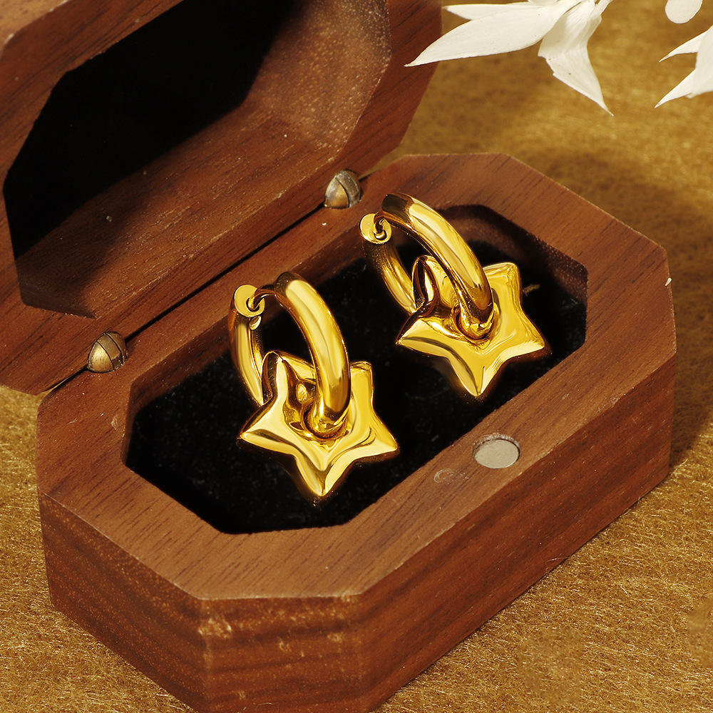 Minimal Star Hoop Earrings - 18k Gold Plated