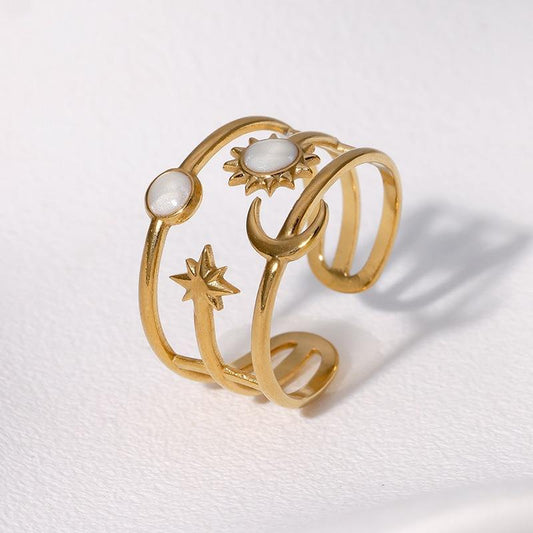 Sun Star Moon Ring - 18k gold Plated