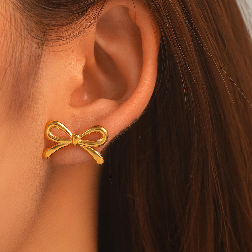 Bowknot Stud Earrings - 18K Gold Plated