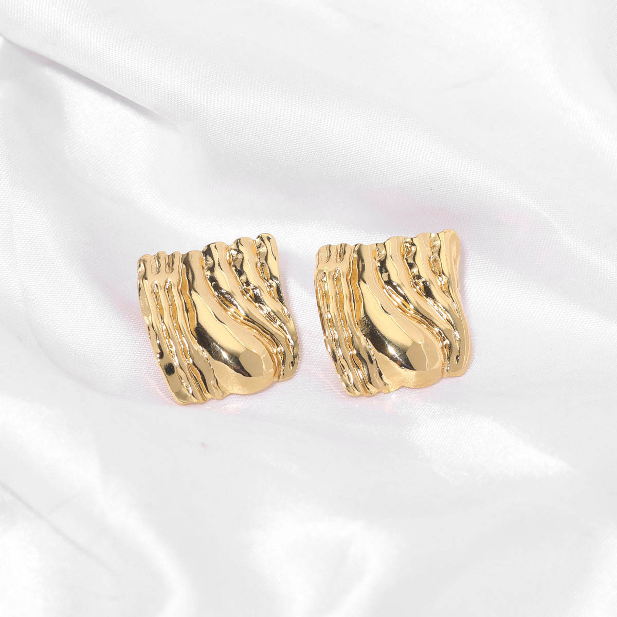 Wave Textured Stud Earrings - 18k Gold Plated