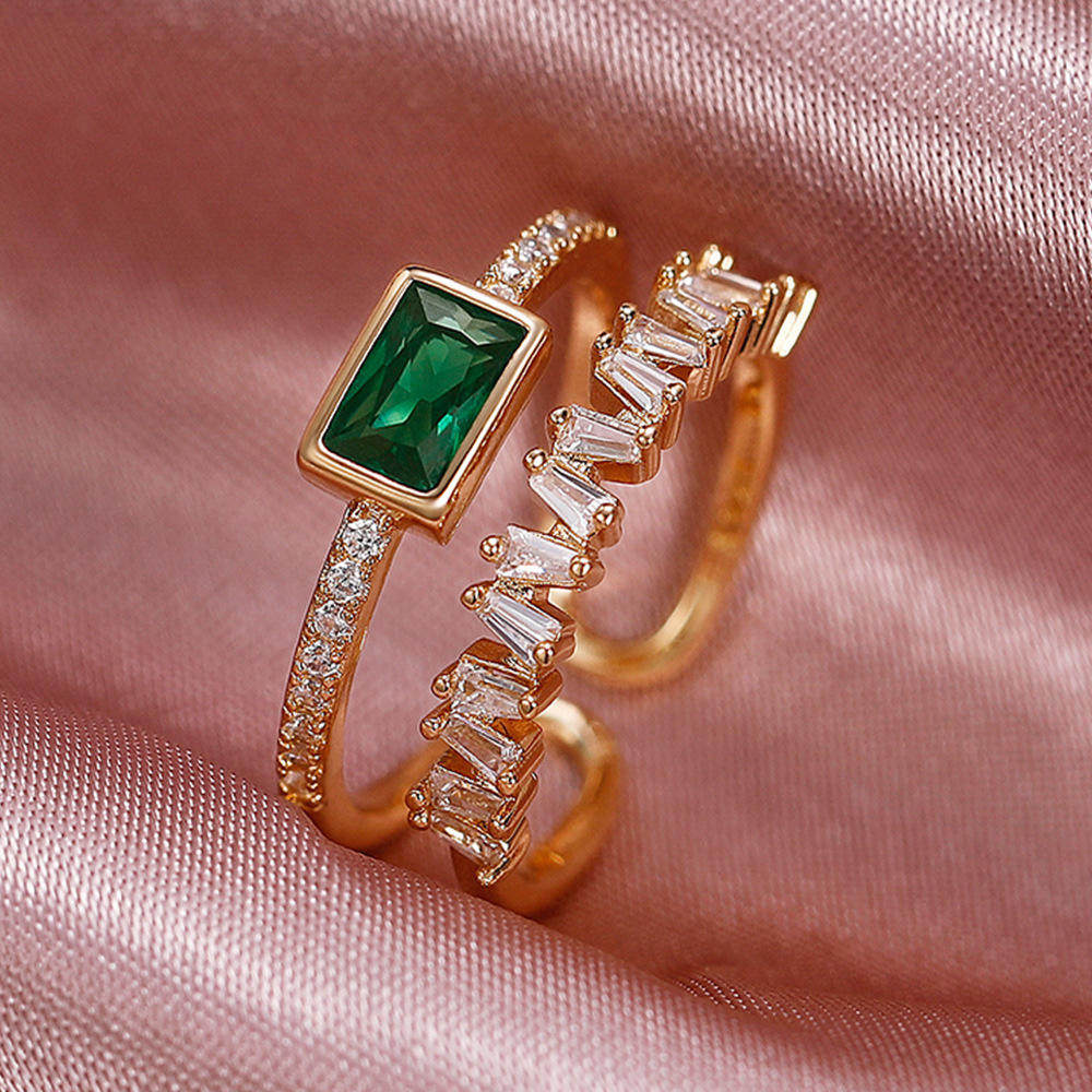 Emerald Green Baguette Stone Band Ring