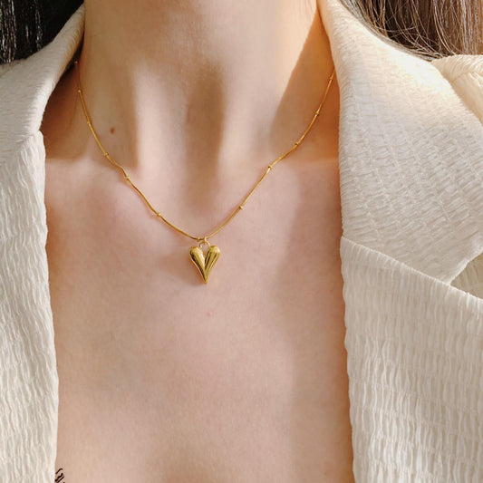 Puffy Heart Pendant Necklace - 18K Gold Plated