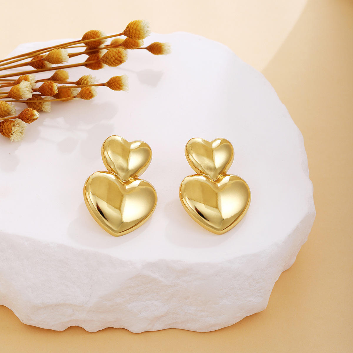 Double Heart Stud Earrings
