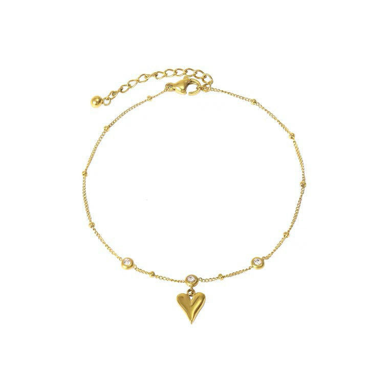 Heart Drop Diamond Anklet - 18K Gold Plated