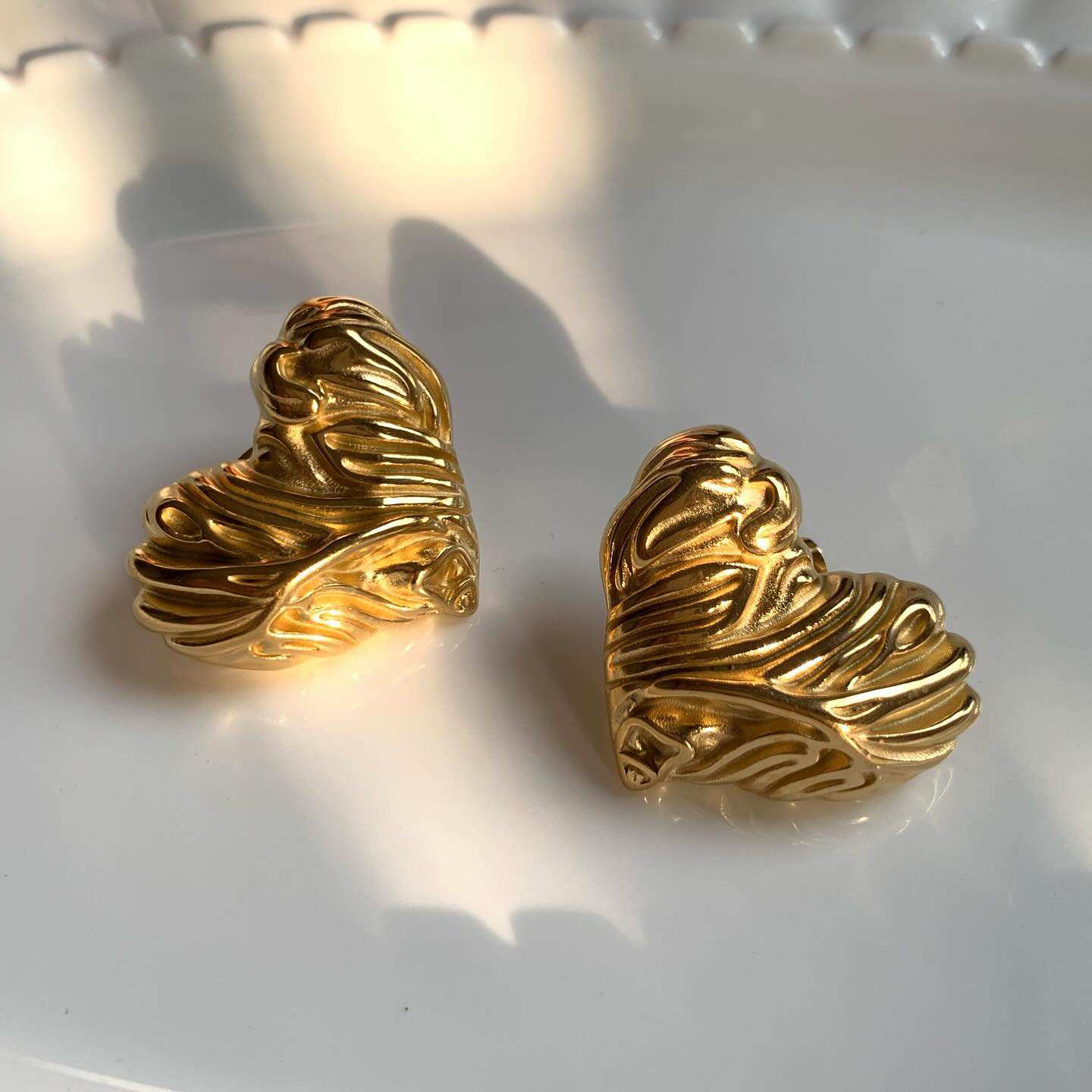 Textured Puffy Heart Stud Earrings