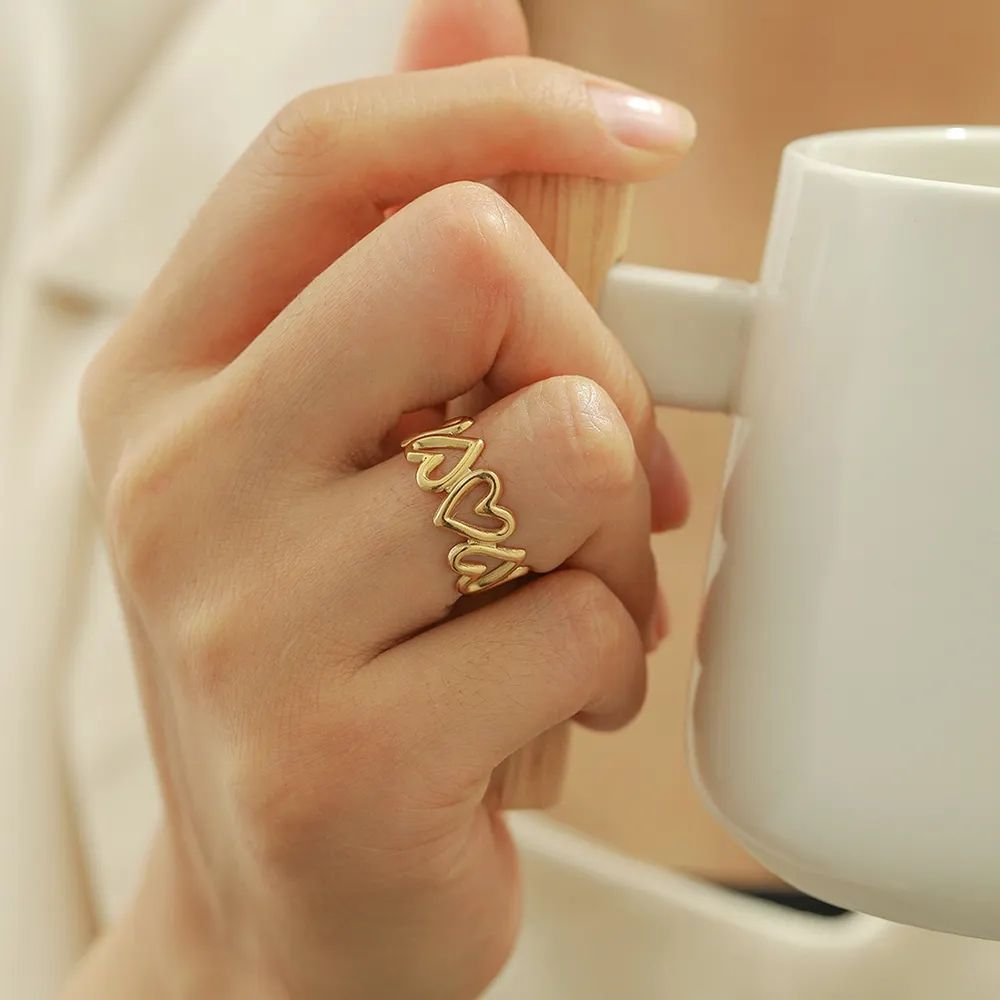 Hollow Hearts Adjustable Ring - 18K Gold Plated