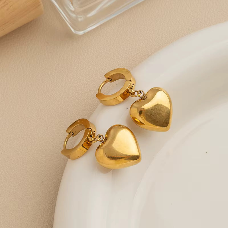 Peach Heart Drops Earrings - 18k Gold Plated