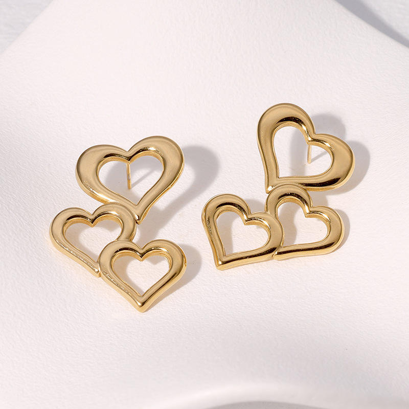 Triple Hearts Earrings - 18k Gold Plated