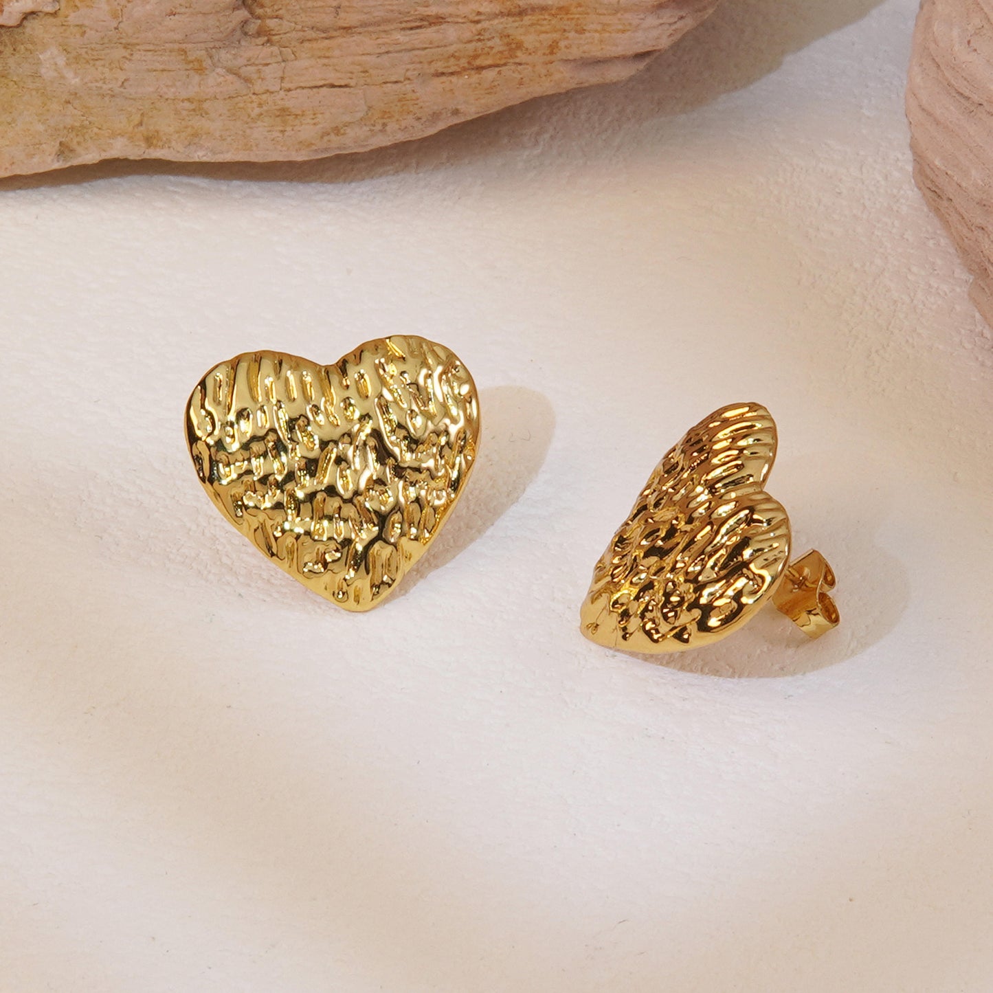 Heart Stud Earrings - 18K Gold Plated