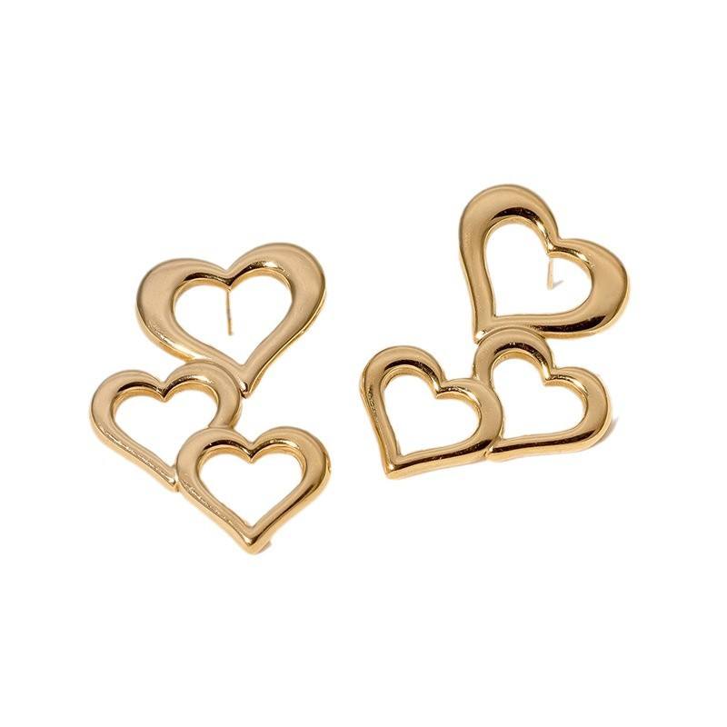 Triple Hearts Earrings - 18k Gold Plated