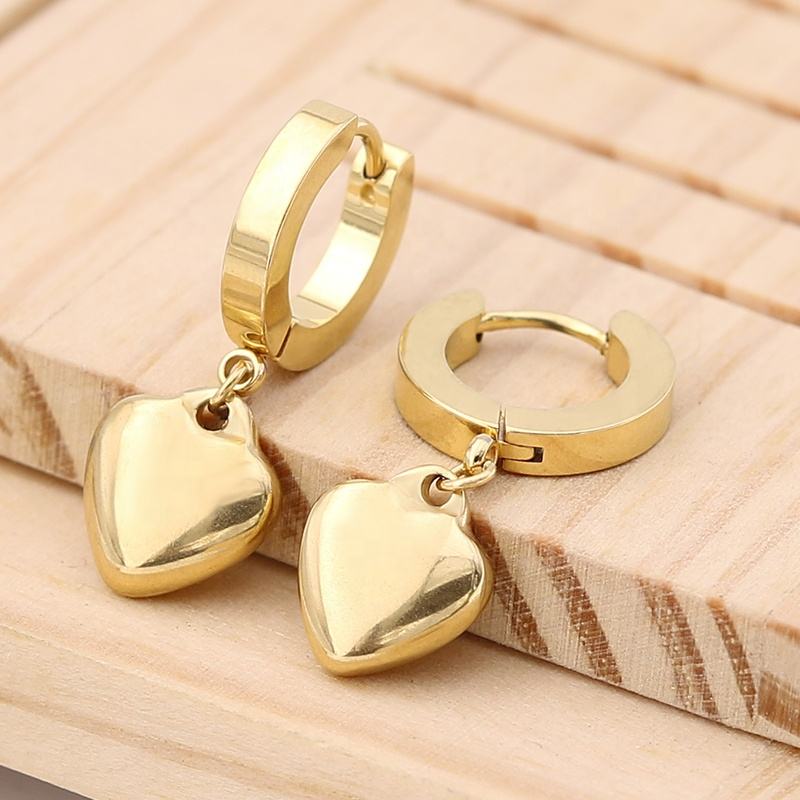 Peach Heart Drops Earrings - 18k Gold Plated