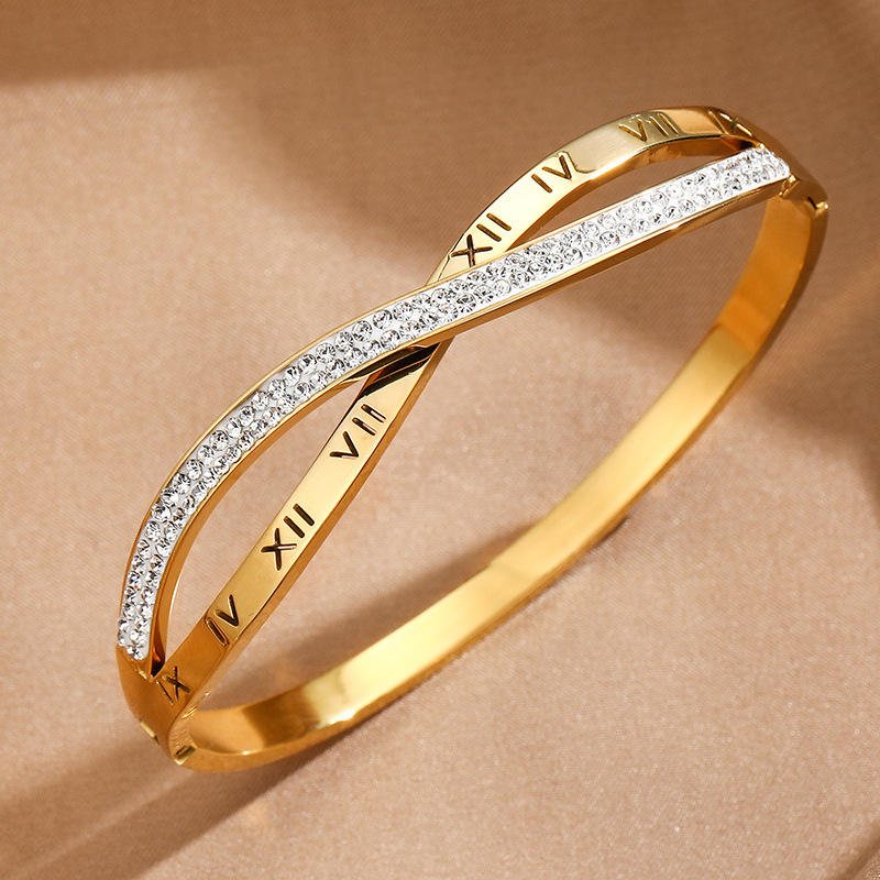 Roman Numeral Crossover Bangle Bracelet