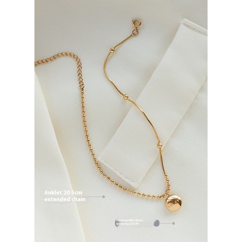 Wrapped Rice Beads Lucky Charm Small Gold Bean Anklet - 18k Gold Plated