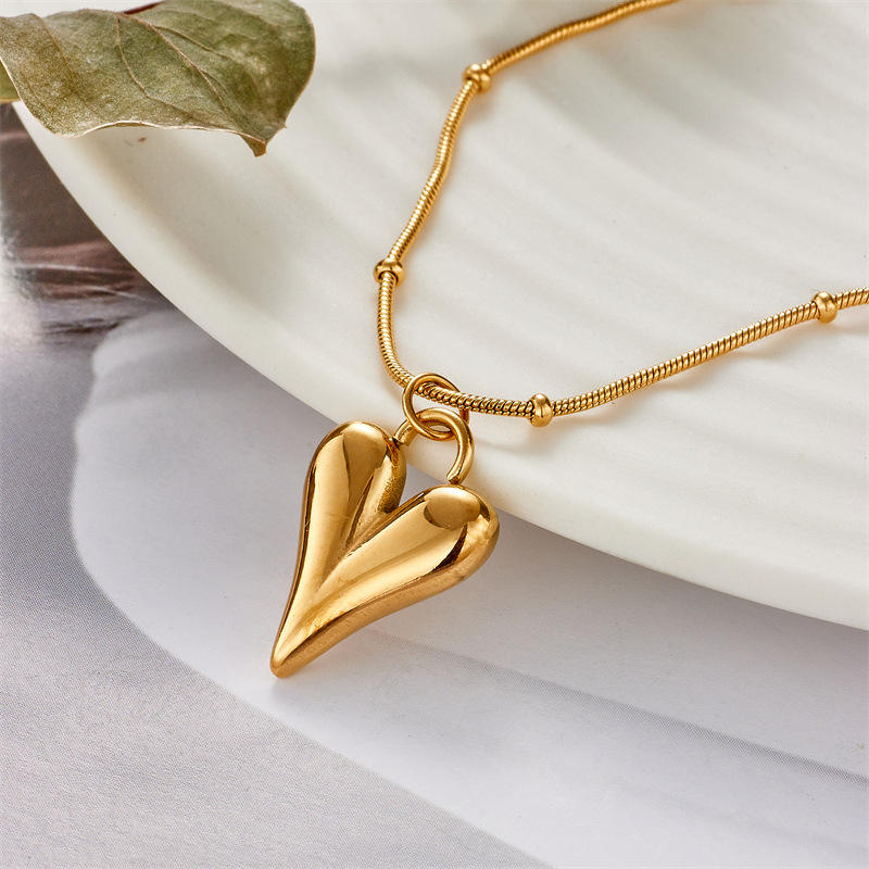 Puffy Heart Pendant Necklace - 18K Gold Plated
